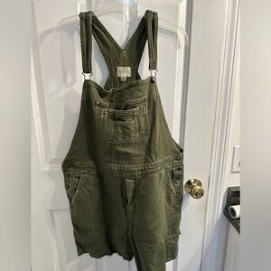 American Eagle Green Denim Carpenter Short Overalls sz L